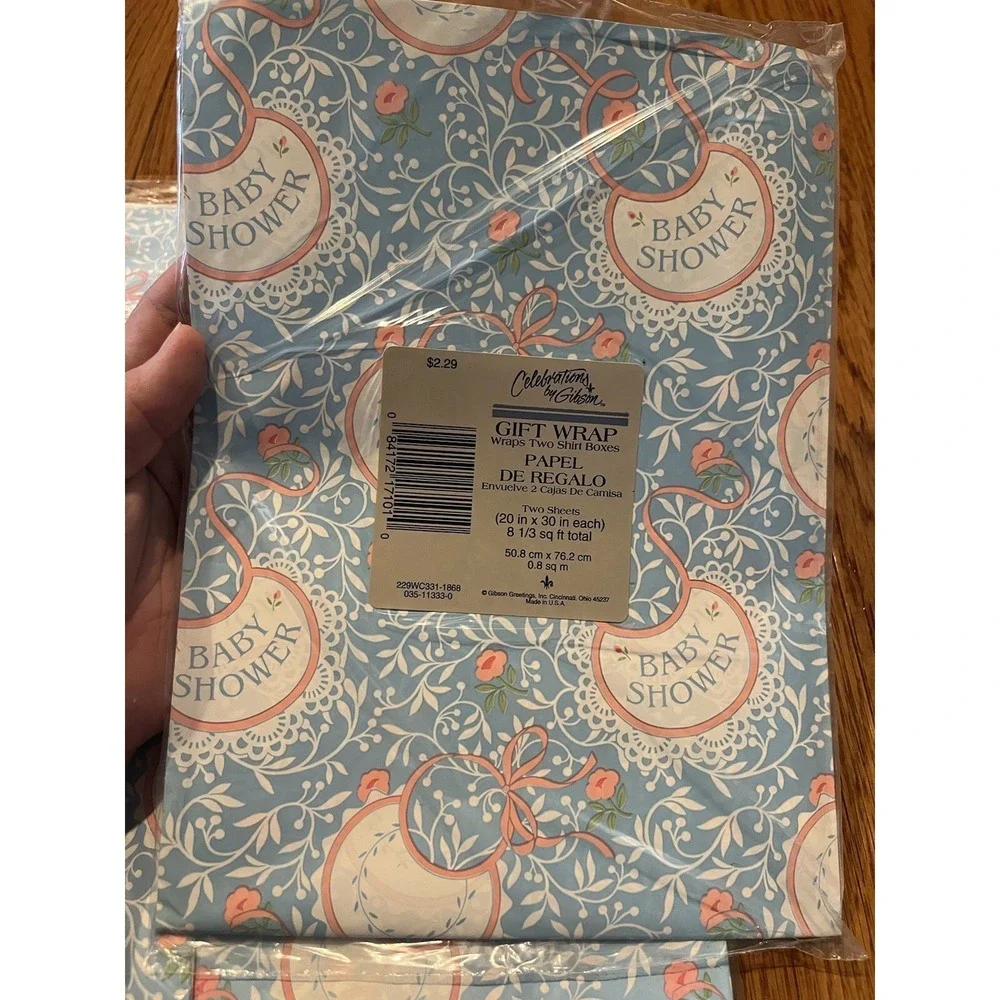 Vtg Baby Shower Gift Wrap‎ Blue Floral Lot Of 6 Packs Celebrations By Gibson